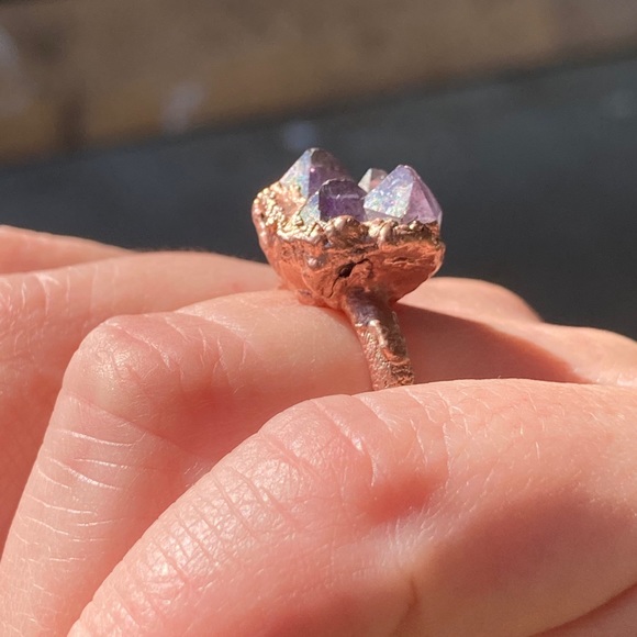 Amethyst Point Cluster Ring Electroformed sz 7 - Picture 10 of 15